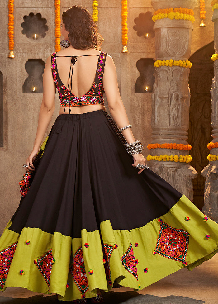 3 Pc Black Viscose Semi Stitched Lehenga Set