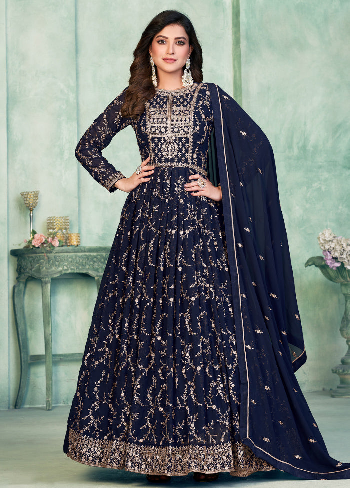 3 Pc Blue Unstitched Georgette Suit Set