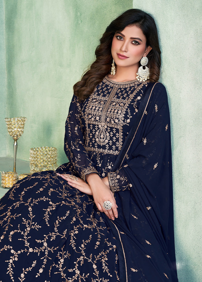 3 Pc Blue Unstitched Georgette Suit Set