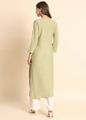 Pista Green Readymade Rayon Chikankari Kurti