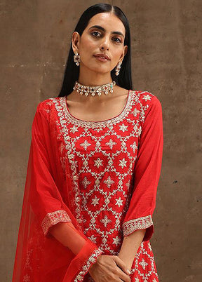 3 Pc Red Unstitched Georgette Suit Set