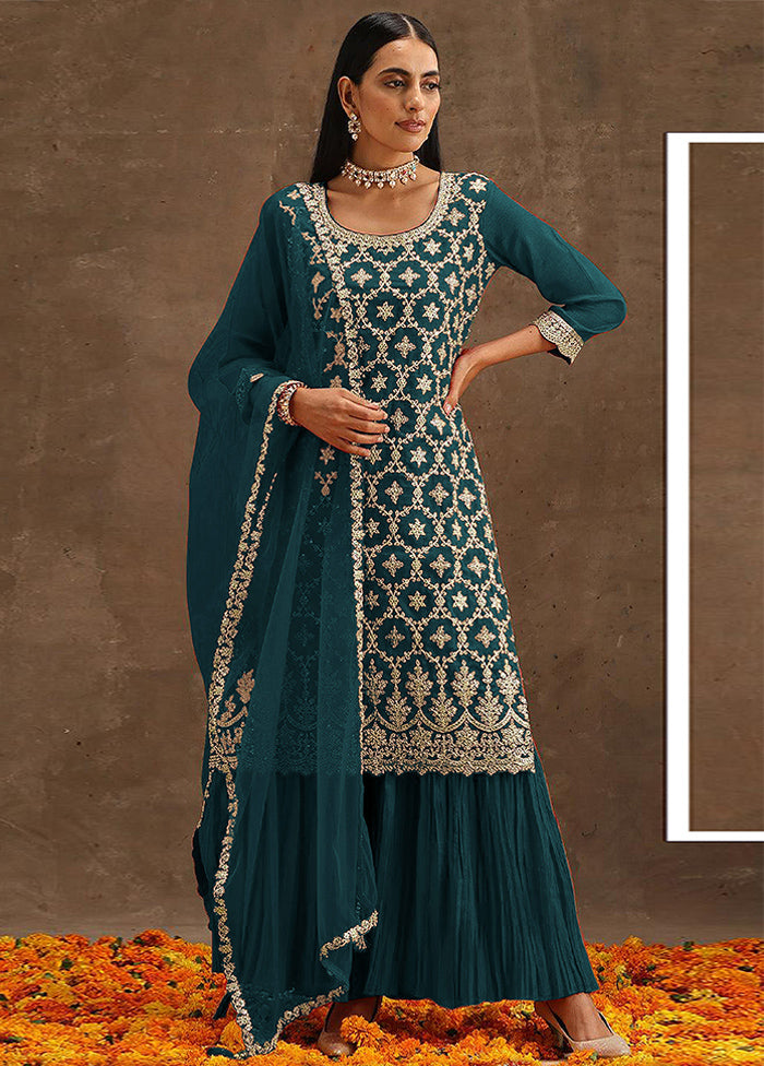 3 Pc Aqua Unstitched Georgette Suit Set