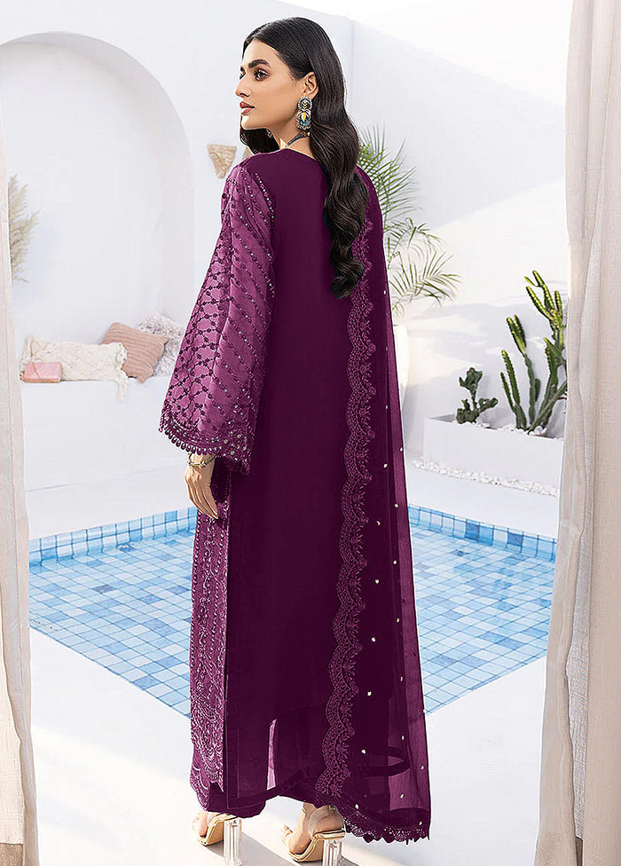 3 Pc Purple Unstitched Net Suit Set