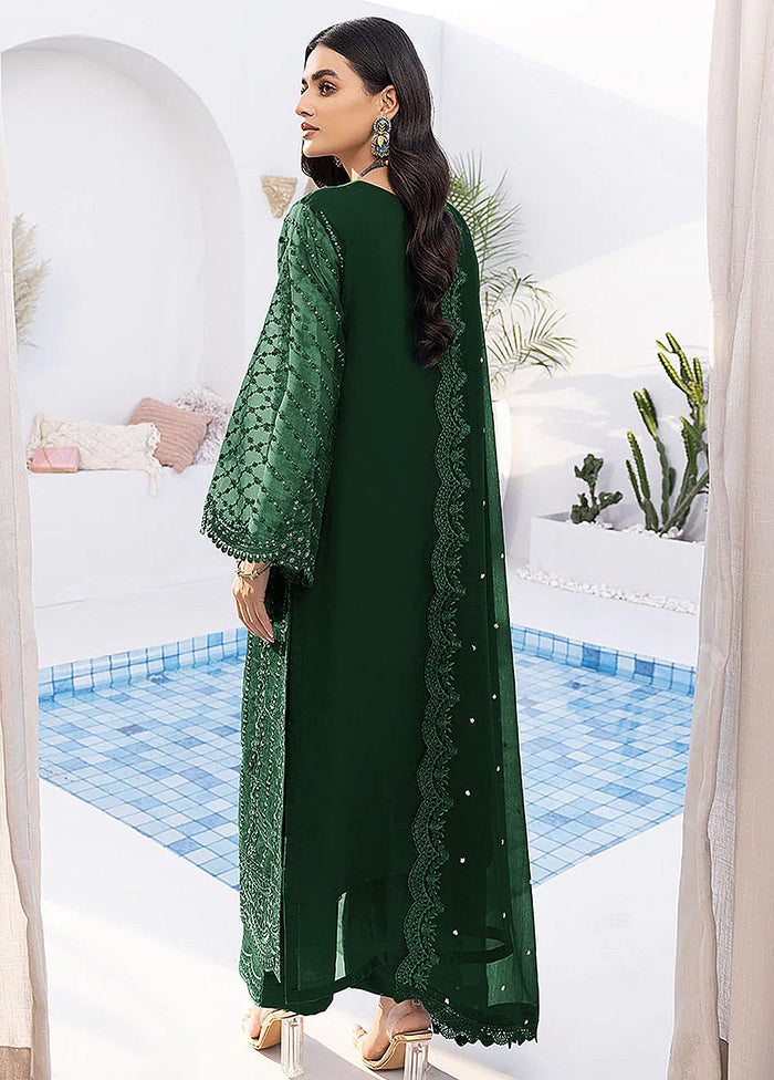 3 Pc Green Unstitched Net Suit Set