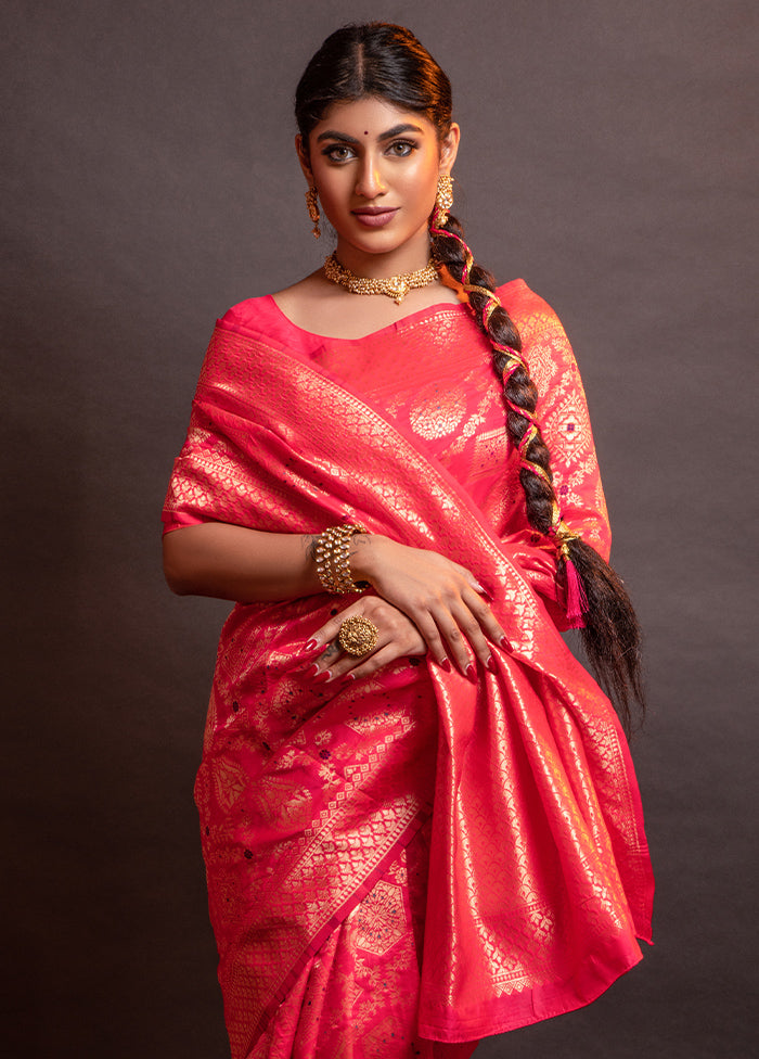 Pink Dupion Silk Saree With Blouse Piece