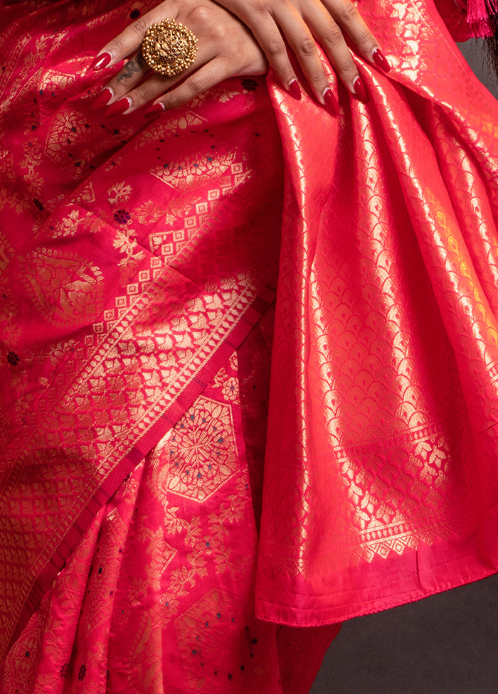 Pink Dupion Silk Saree With Blouse Piece