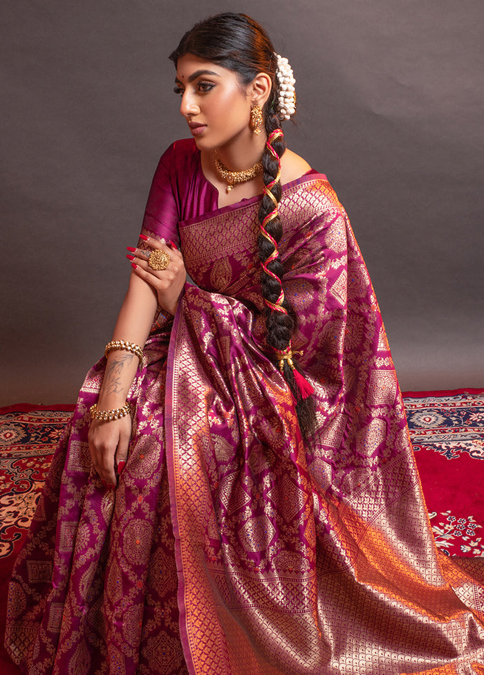 Purple Dupion Silk Saree With Blouse Piece