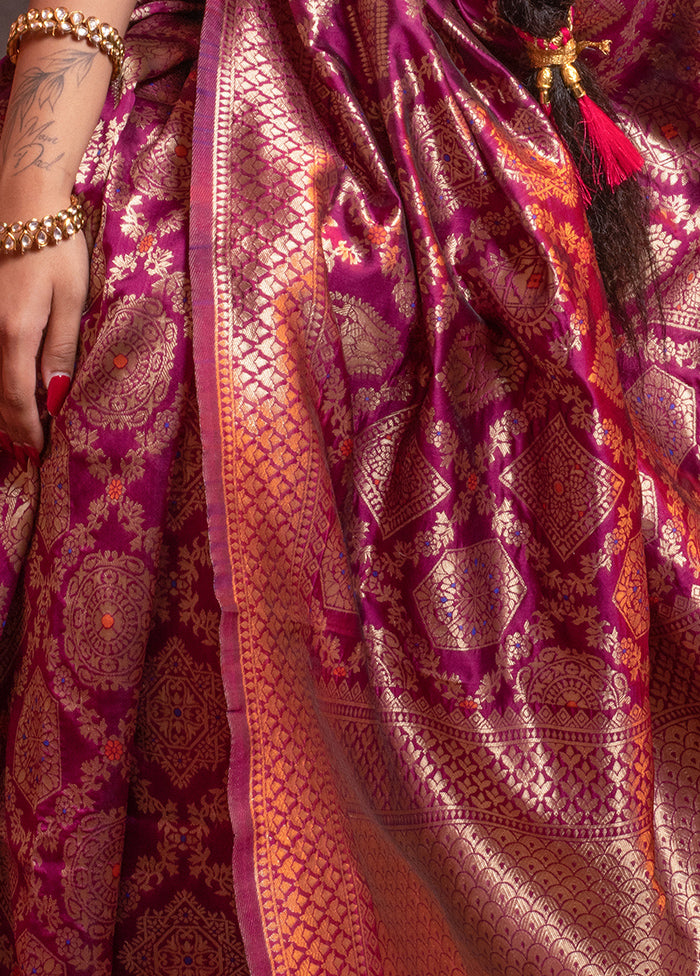 Purple Dupion Silk Saree With Blouse Piece