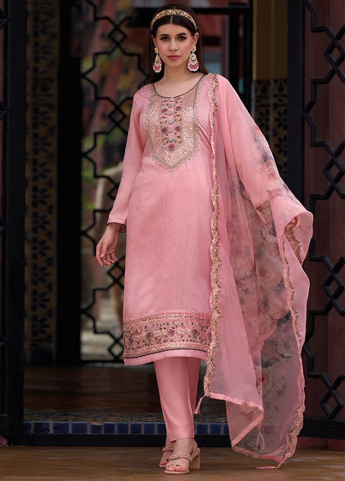 3 Pc Pink Unstitched Viscose Suit Set