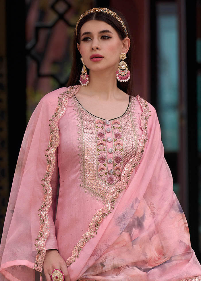 3 Pc Pink Unstitched Viscose Suit Set