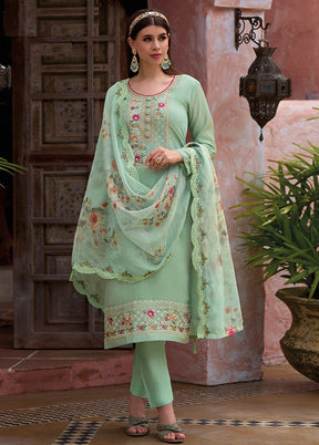 3 Pc Green Unstitched Viscose Suit Set