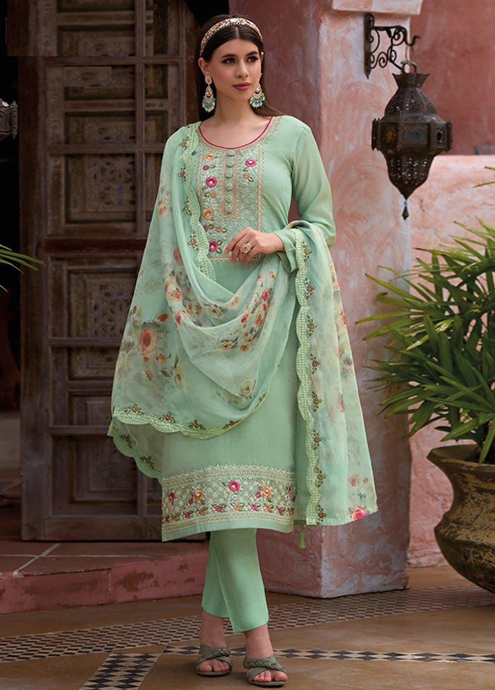 3 Pc Green Unstitched Viscose Suit Set