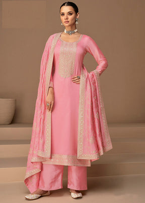 3 Pc Pink Unstitched Silk Suit Set