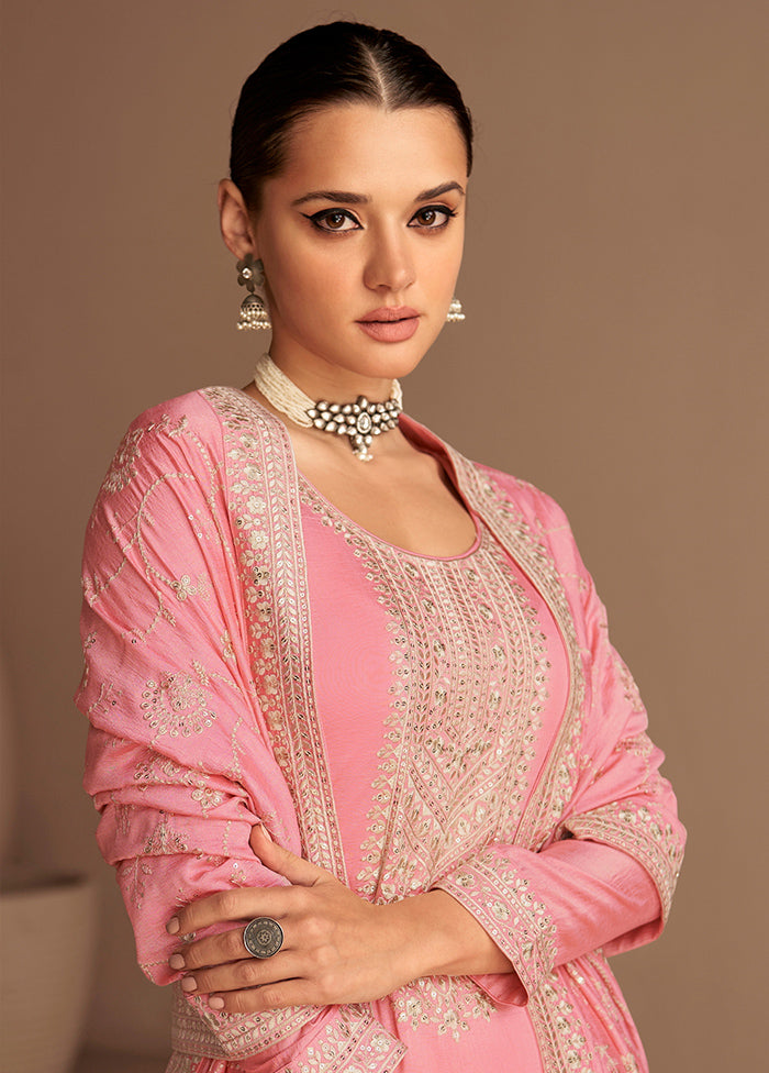 3 Pc Pink Unstitched Silk Suit Set