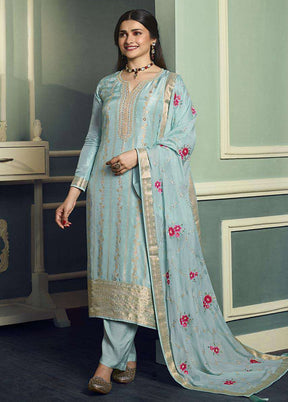 3 Pc Sky Blue Unstitched Viscose Suit Set