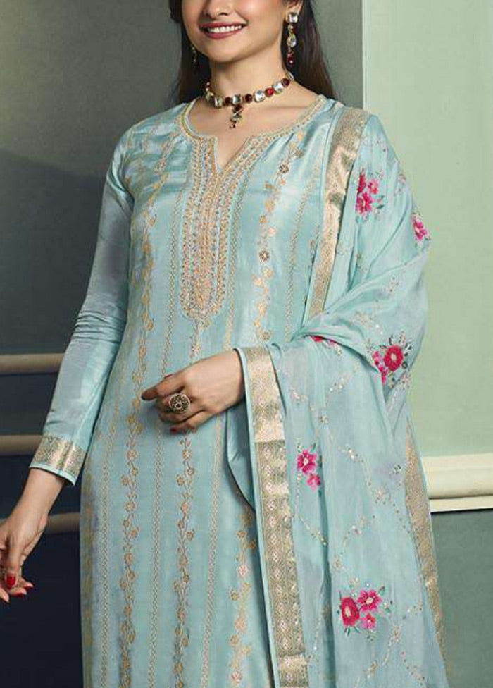 3 Pc Sky Blue Unstitched Viscose Suit Set