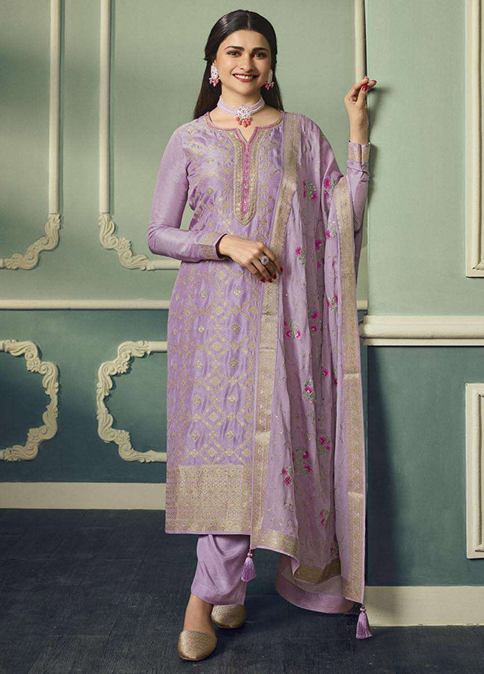 3 Pc Voilet Unstitched Viscose Suit Set