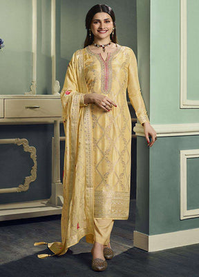 3 Pc Yellow Unstitched Viscose Suit Set