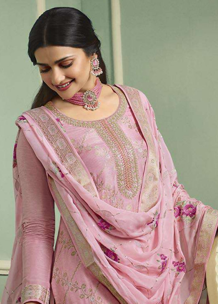 3 Pc Pink Unstitched Viscose Suit Set