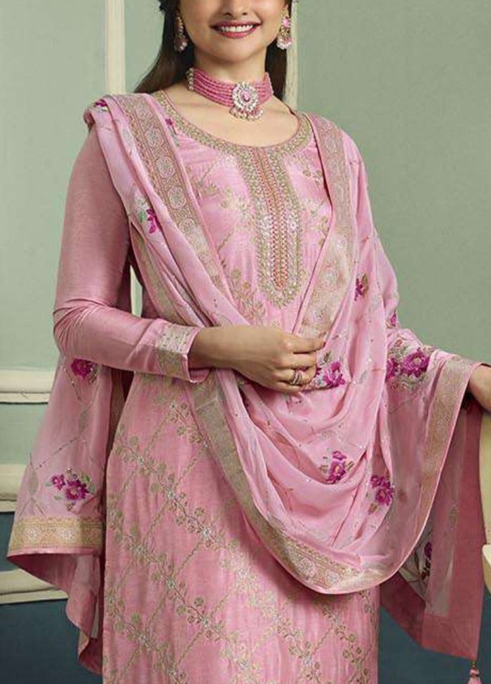 3 Pc Pink Unstitched Viscose Suit Set