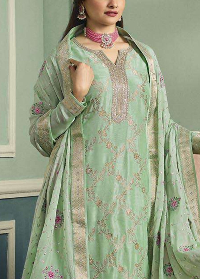 3 Pc Green Unstitched Viscose Suit Set