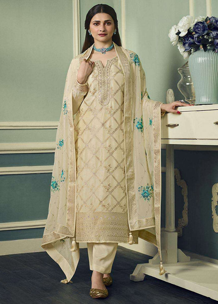 3 Pc Beige Unstitched Viscose Suit Set