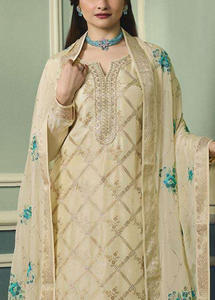 3 Pc Beige Unstitched Viscose Suit Set