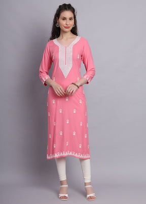 Pink Readymade Rayon Chikankari Kurti