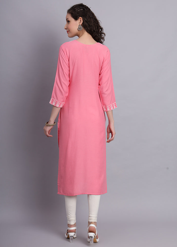 Pink Readymade Rayon Chikankari Kurti