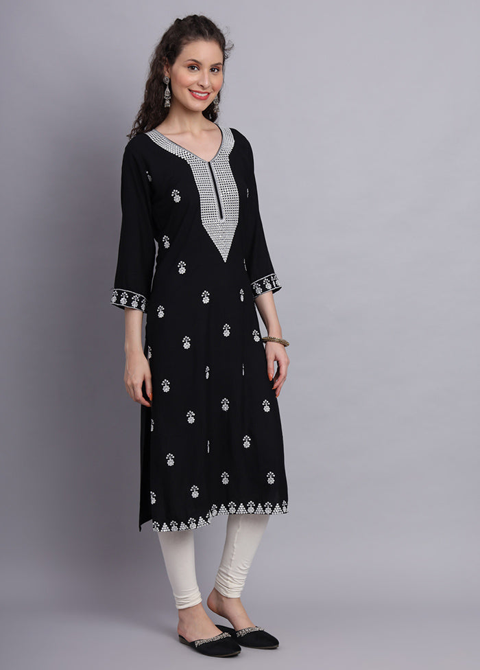 Black Readymade Rayon Chikankari Kurti