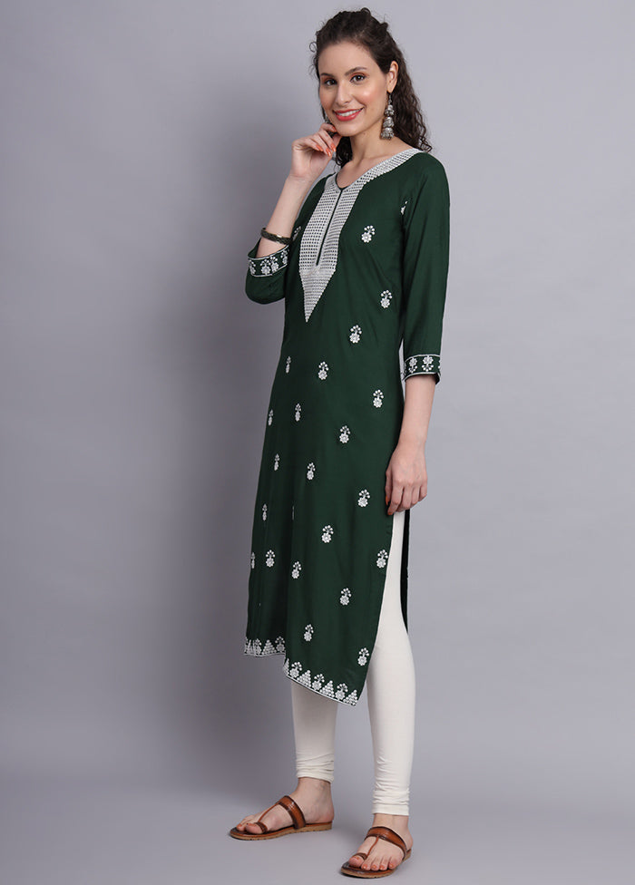 Green Readymade Rayon Chikankari Kurti