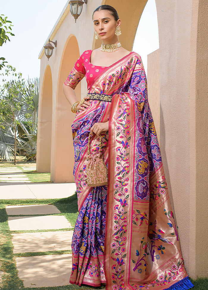 Purple Dupion Silk Saree With Blouse Piece