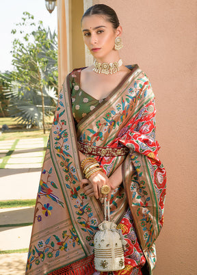 Red Dupion Silk Saree With Blouse Piece