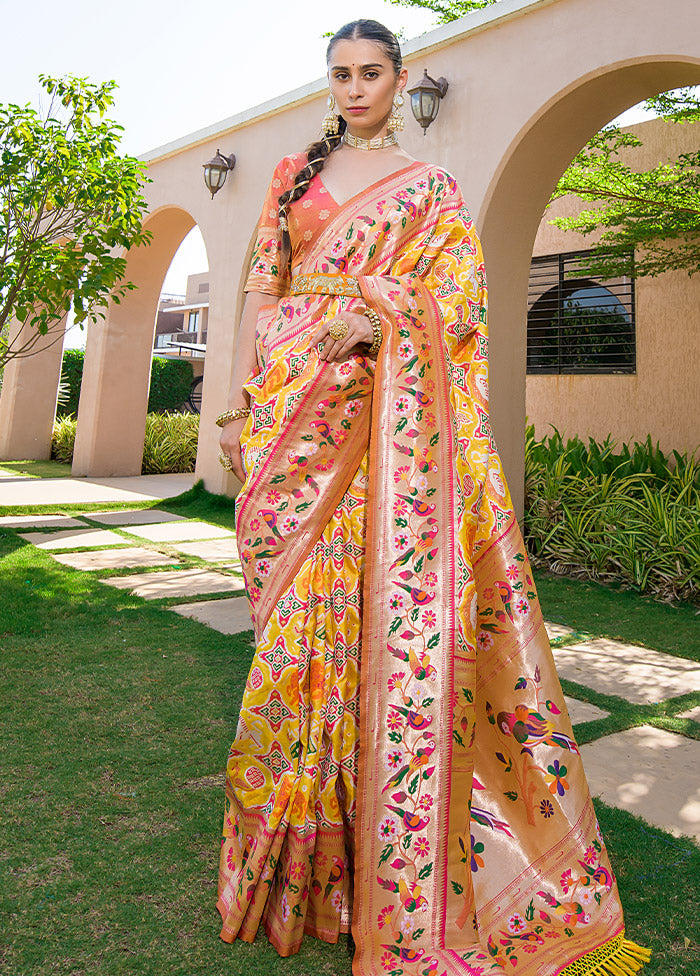 Yellow Dupion Silk Saree With Blouse Piece