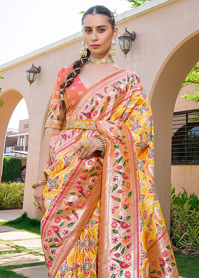 Yellow Dupion Silk Saree With Blouse Piece