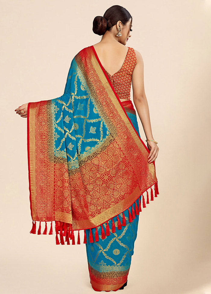 Aqua Georgette Saree With Blouse Piece