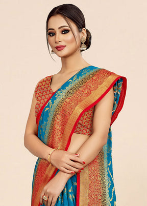 Aqua Georgette Saree With Blouse Piece