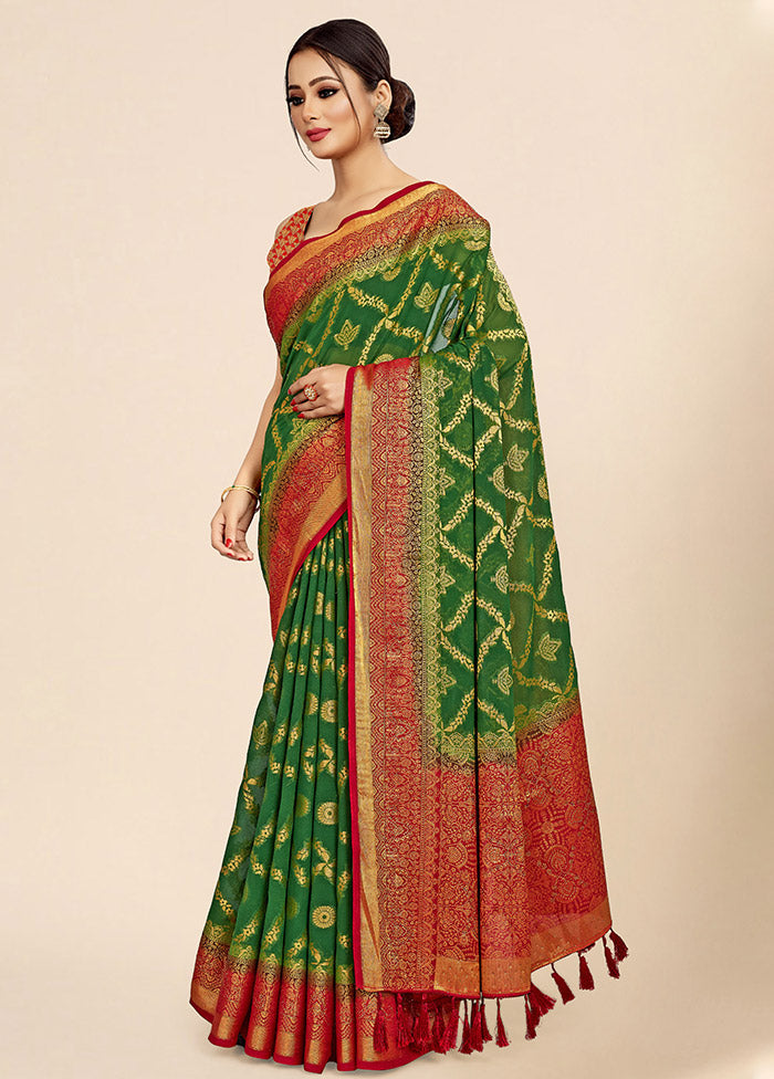 Green Georgette Saree With Blouse Piece