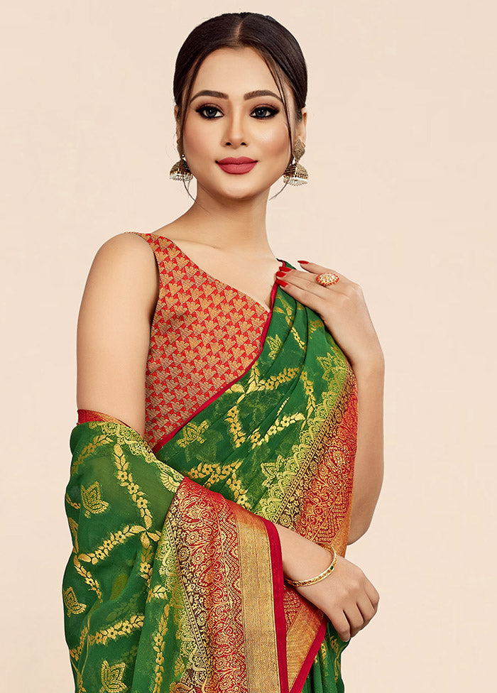 Green Georgette Saree With Blouse Piece