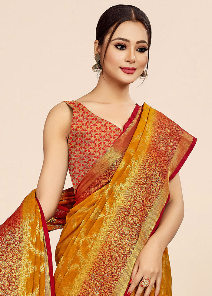 Mustard Georgette Saree With Blouse Piece