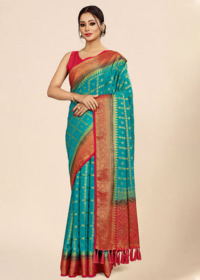 Aqua Georgette Saree With Blouse Piece