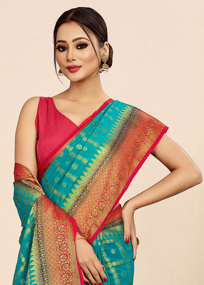 Aqua Georgette Saree With Blouse Piece