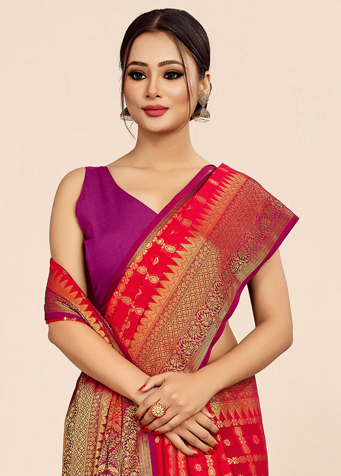 Red Georgette Saree With Blouse Piece