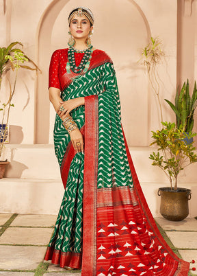 Green Dupion Silk Saree With Blouse Piece