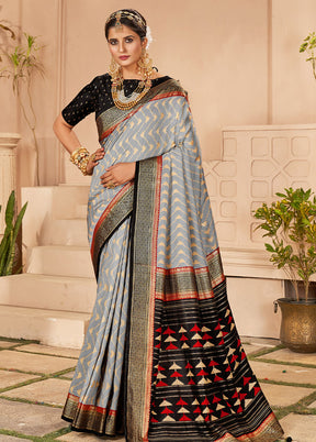 Grey Dupion Silk Saree With Blouse Piece