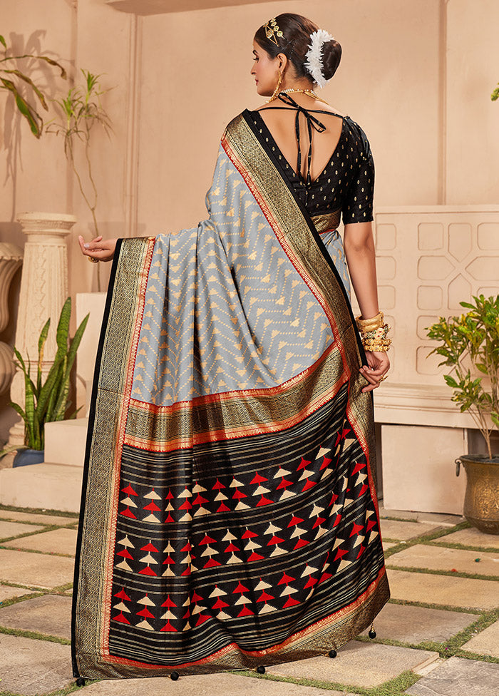 Grey Dupion Silk Saree With Blouse Piece