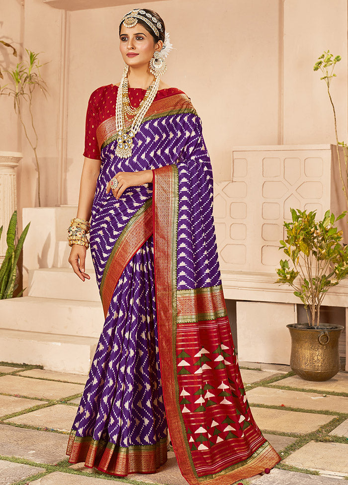 Purple Dupion Silk Saree With Blouse Piece