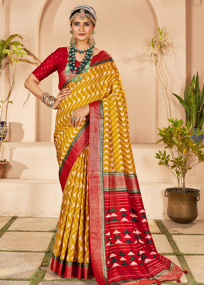 Mustard Dupion Silk Saree With Blouse Piece