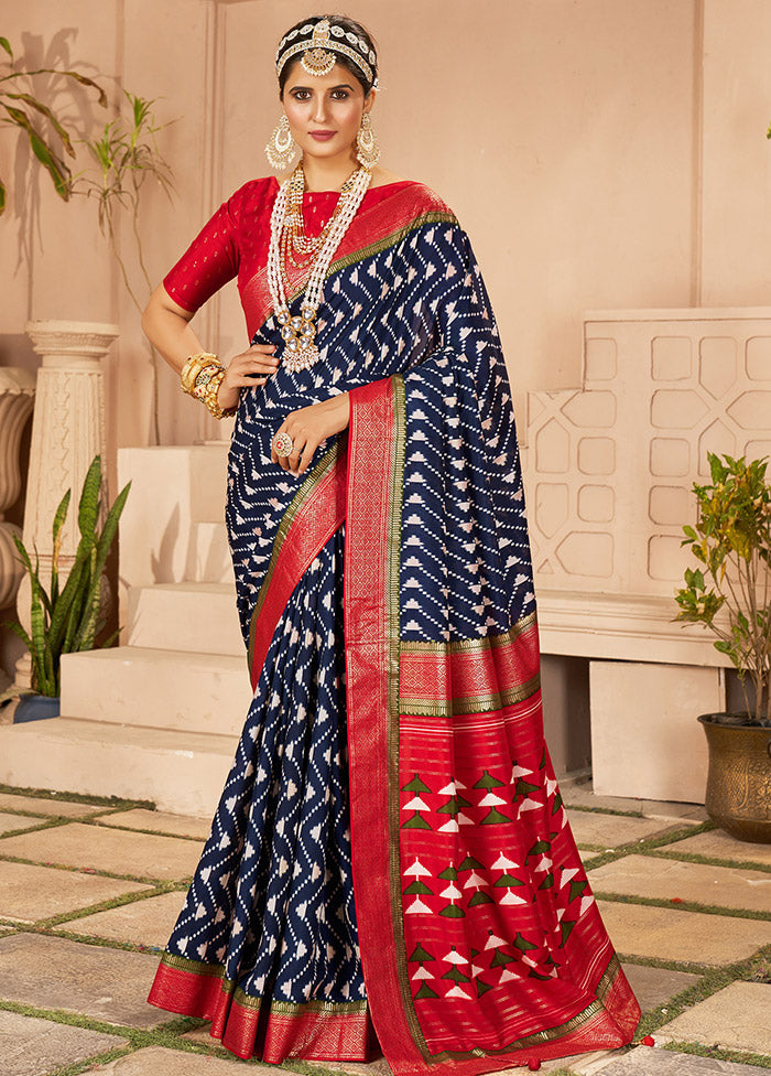 Blue Dupion Silk Saree With Blouse Piece