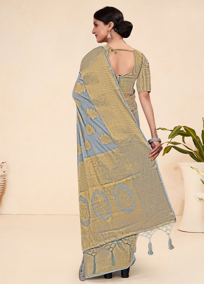 Grey Spun Silk Saree With Blouse Piece